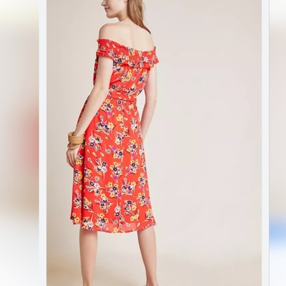 Anthropologie 47 of 52 Conversations Floral Dress  Size 6 Red Ruffle - Picture 3 of 9